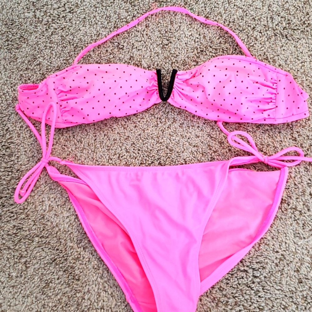 Pink polka dot swim bikini set
